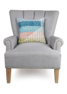 Ellis Decorative Hooked Throw Pillow on an armchair, showing the throw pillow at room scale, 16x16 inch