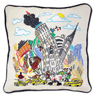 Empire State New York hand-embroidered throw pillow showcasing iconic landmarks