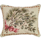 Evergreen Pine Berries Garland needlepoint throw pillow showcasing iconic landmarks