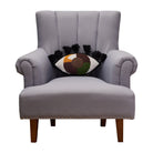 Eye Love You Hooked Wool Throw Pillow on an armchair, showing the throw pillow at room scale, 9x16 inch