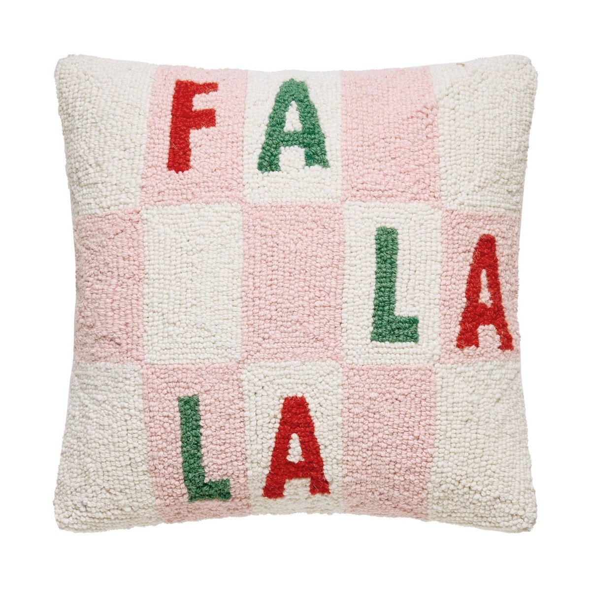 Falala Checker Hooked Wool Christmas Throw Pillow, 16x16 inch, front view