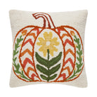 Fall Folk Pumpkin Hooked Wool Throw Pillow, 16x16 inch, front view