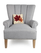 Fall Leaves Hooked Wool Throw Pillow on an armchair, showing the throw pillow at room scale, 10x10 inch