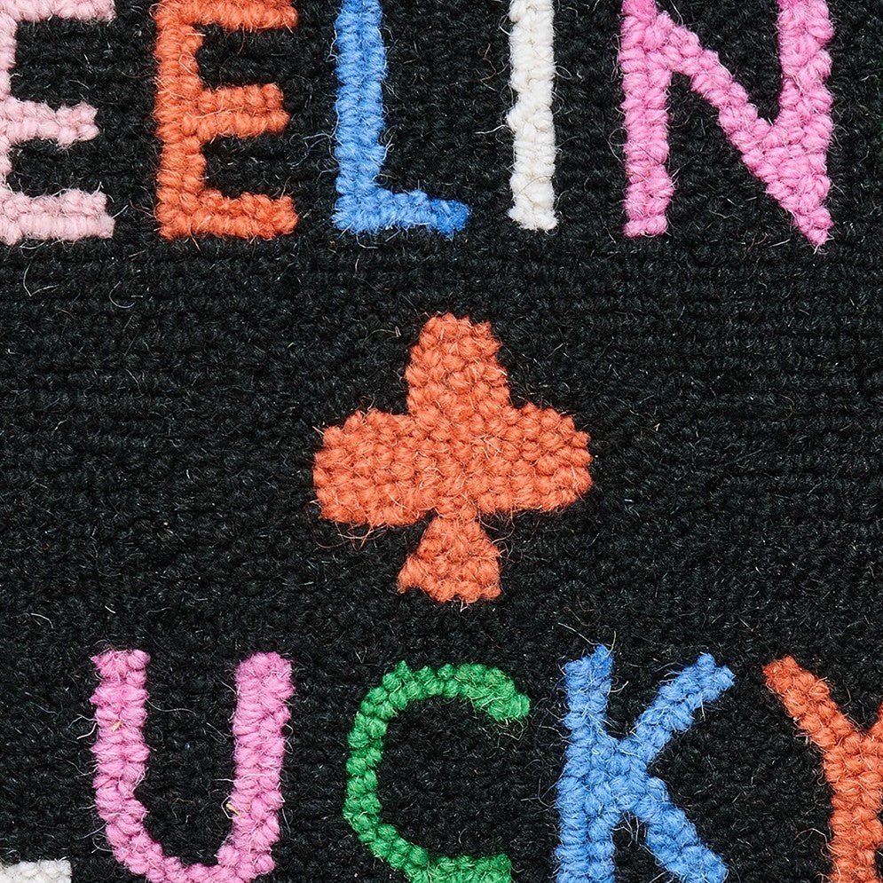 Feeling Lucky Hooked Wool Throw Pillow, close-up detail