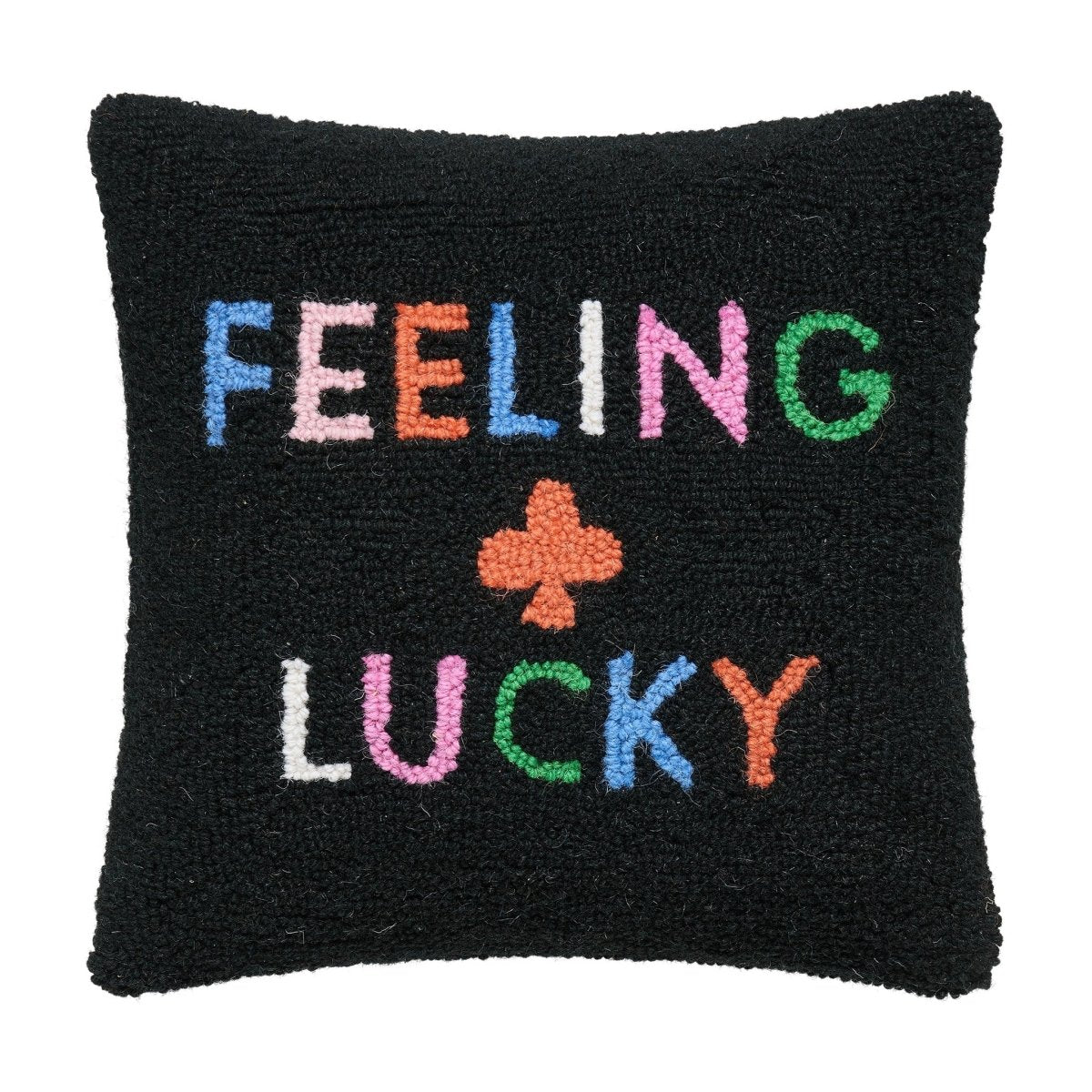 Feeling Lucky Hooked Wool Throw Pillow, 14x14 inch, front view