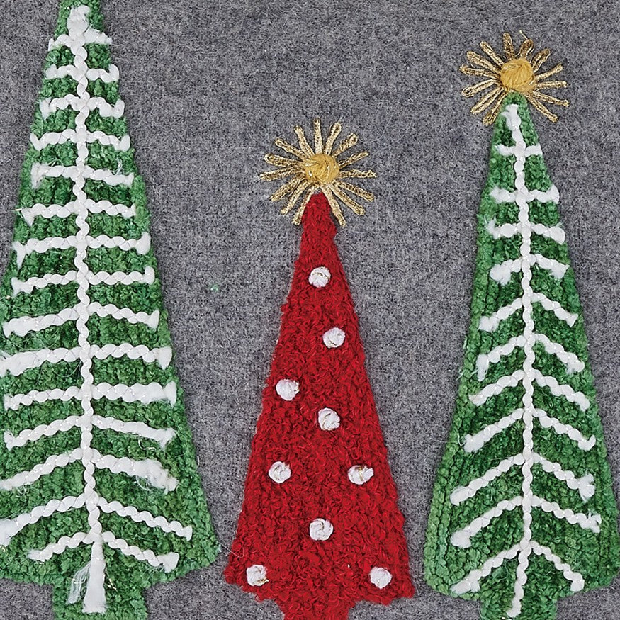 Felt Christmas Tree Embroidered Throw Pillow, close-up detail