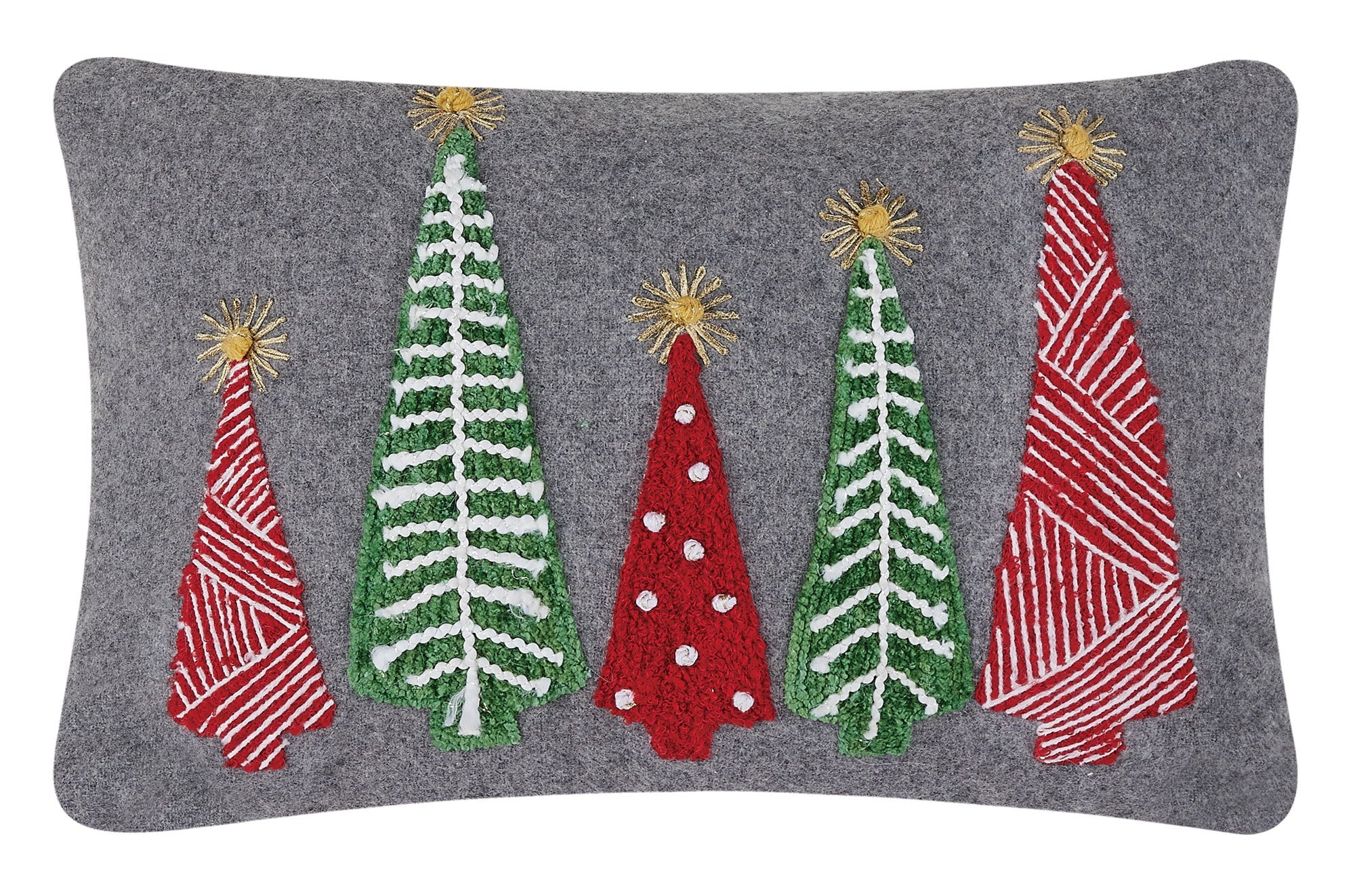 Felt Christmas Tree Embroidered Throw Pillow, 12x18 inch, front view