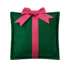 Felt Green Present Embroidered Throw Pillow, 10x10 inch, front view