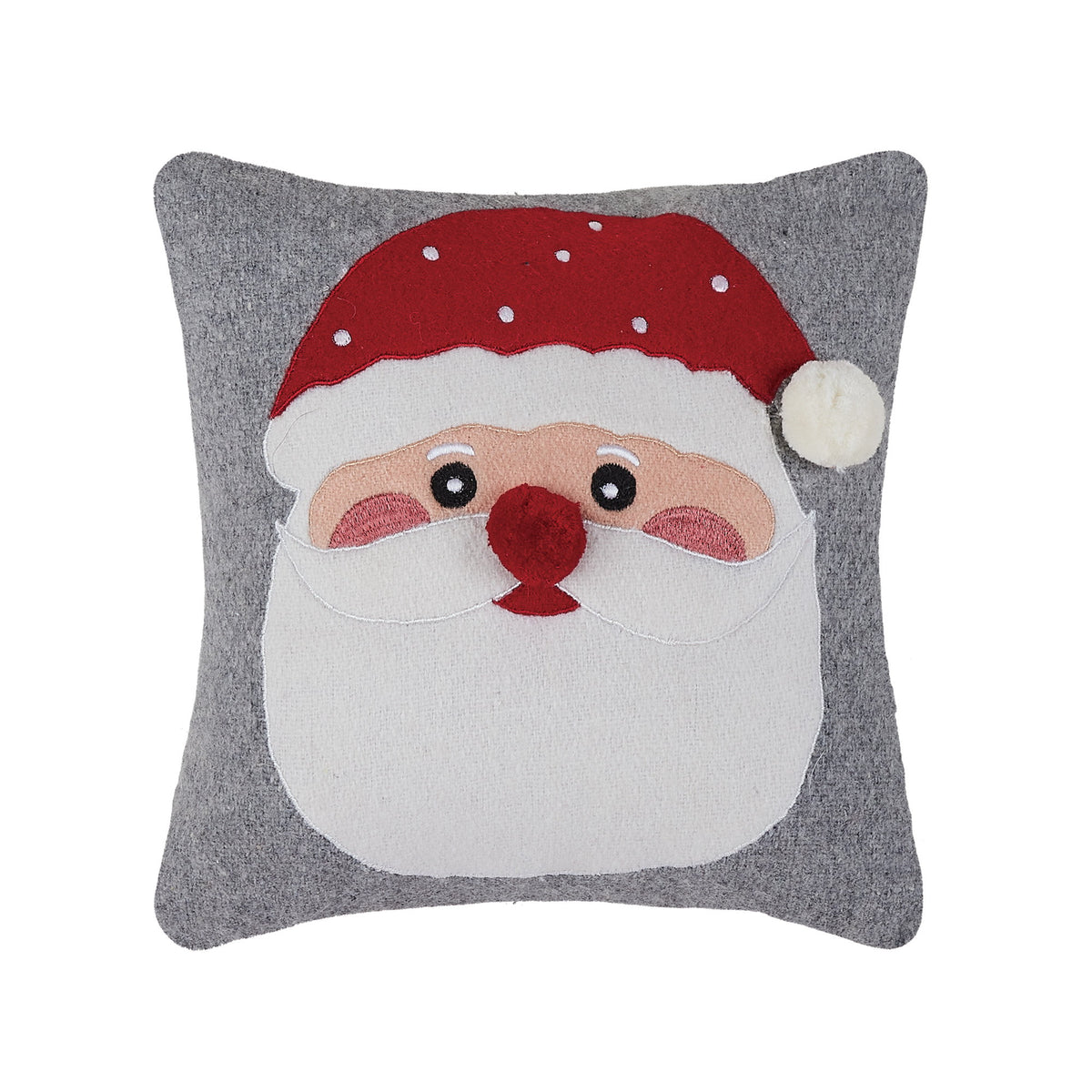 Felt Santa Embroidered Christmas Throw Pillow, 12x12 inch, front view