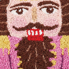 Festive Gingham Nutcracker Hooked Wool Christmas Throw Pillow, close-up detail