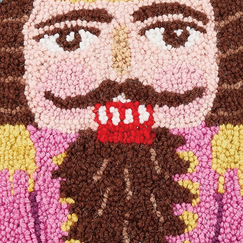 Festive Gingham Nutcracker Hooked Wool Christmas Throw Pillow, close-up detail