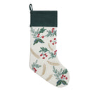 Festive Greenery Embroidered Christmas Stocking, 11x20 inch, front view