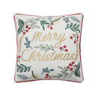 Festive Greenery Embroidered Christmas Throw Pillow, 18x18 inch, front view