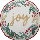Festive Greenery Joy Filled Embroidered Christmas Throw Pillow, close-up detail