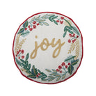 Festive Greenery Joy Filled Embroidered Christmas Throw Pillow, 14x14 inch, front view