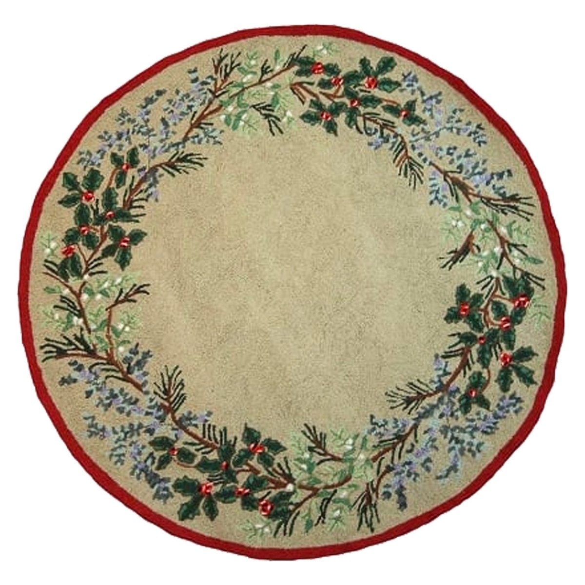 Festive Holly Floral needlepoint accent rug with festive holiday seasonal design