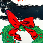 Festive Scottie Christmas Dog pillow fabric closeup showing hand-embroidered needlepoint wool texture and color detail