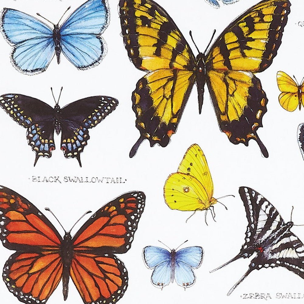Closeup of Field Guide Butterflies Printed Kitchen Towel showing print and fabric detail