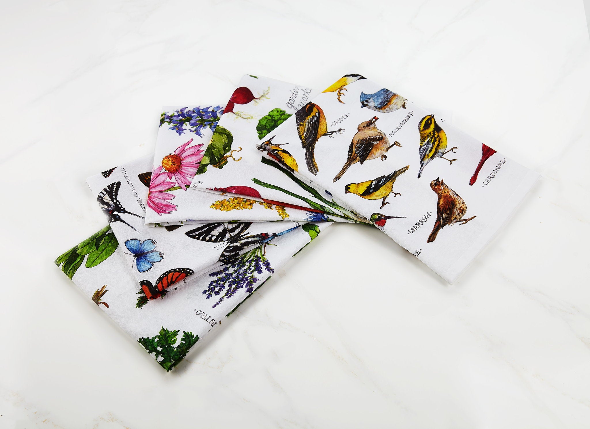 Field Guide Herbs Flour Sack Kitchen Towel shown alongside other designs in the same collection, 18x25 inch