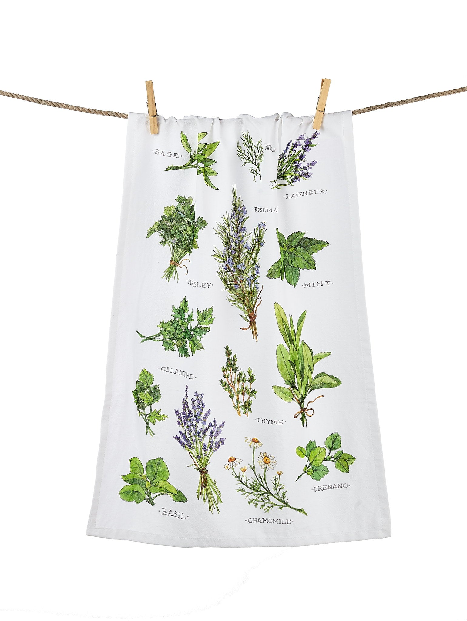 Field Guide Herbs Flour Sack Kitchen Towel, 18x25 inch, closer view of the kitchen towel
