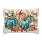 Fig and Pear Teal Harvest Hooked Wool Fall Harvest Throw Pillow, 14x20 inch, front view