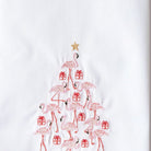Closeup of Flamingo Tree Embroidered Christmas Kitchen Towel showing stitch texture and craftsmanship detail