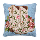 Floral Cowgirl Boots Hooked Wool Throw Pillow, 16x16 inch, front view