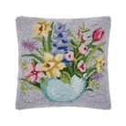 Floral Egg Hooked Wool Easter Throw Pillow, 16x16 inch, front view