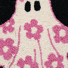 Closeup of Floral Ghost Hooked Wool Halloween Throw Pillow showing stitch texture and craftsmanship detail