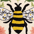 Floral Natural Bee Embroidered Throw Pillow, close-up detail