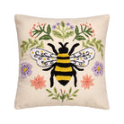 Floral Natural Bee Embroidered Throw Pillow, 16x16 inch, front view