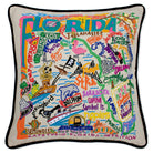 Florida State Black hand-embroidered throw pillow showcasing iconic landmarks