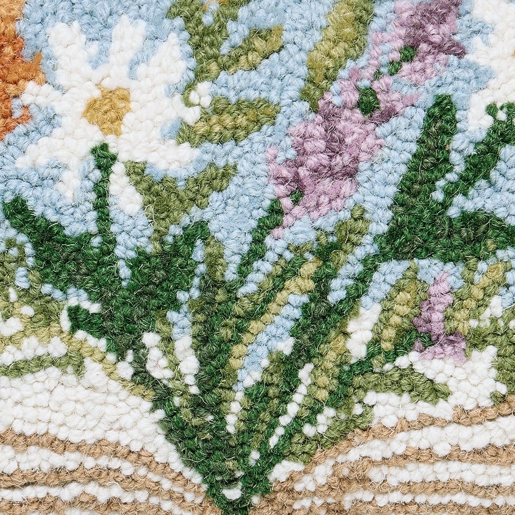 Flower Book Hooked Wool Throw Pillow, close-up detail