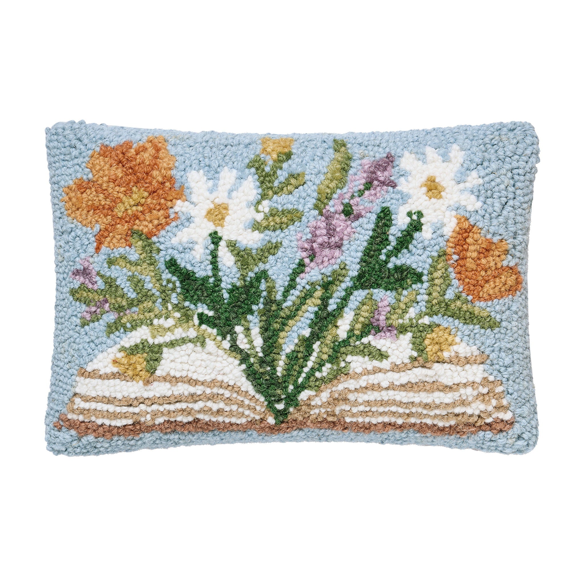 Flower Book Hooked Wool Throw Pillow, 8x12 inch, front view