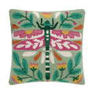 Folk Dragonfly Botanical Wool Hooked Throw Pillow, 16x16 inch, front view