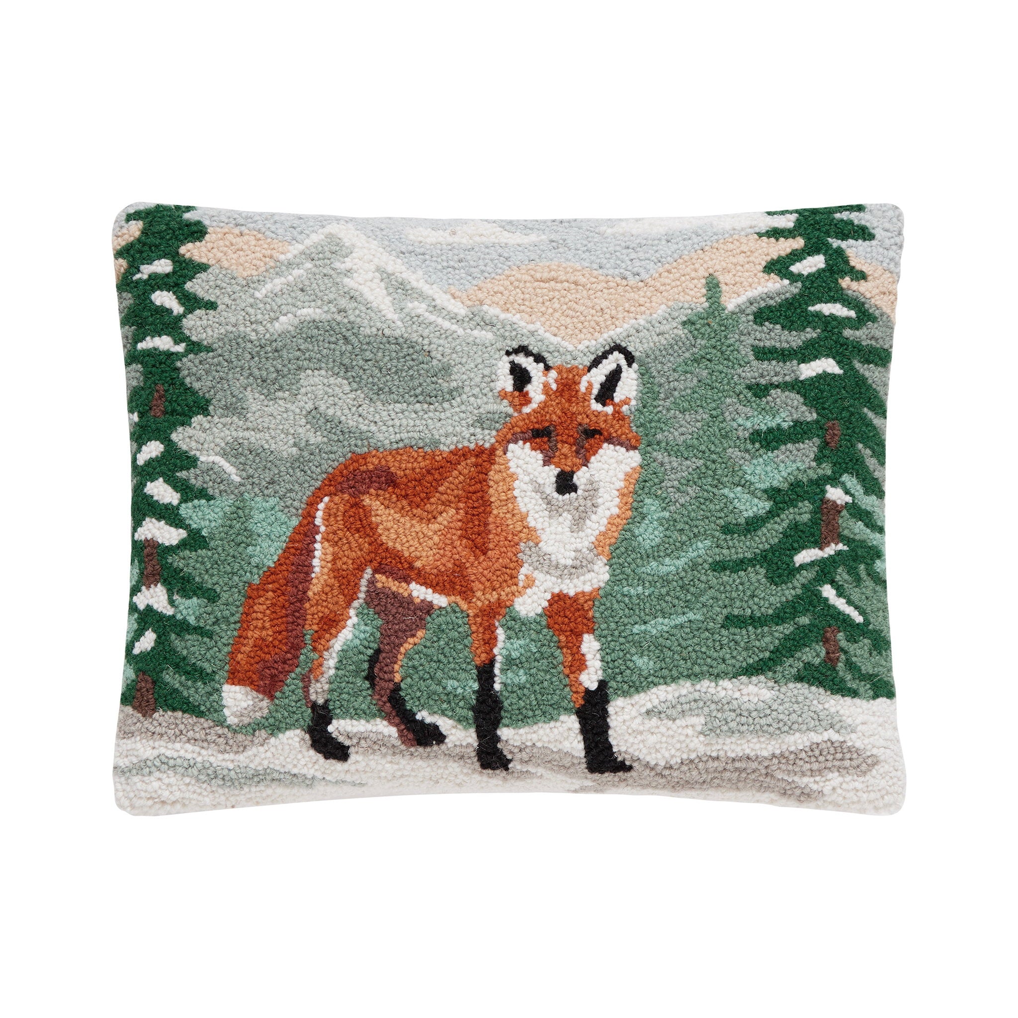 Forest Fox Hooked Wool Throw Pillow, 14x18 inch, front view