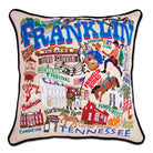Franklin, TN Heritage Town hand-embroidered throw pillow showcasing iconic landmarks