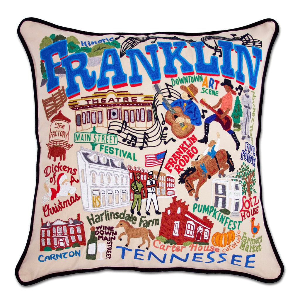 Franklin, TN Heritage Town embroidered throw pillow with historic charm.