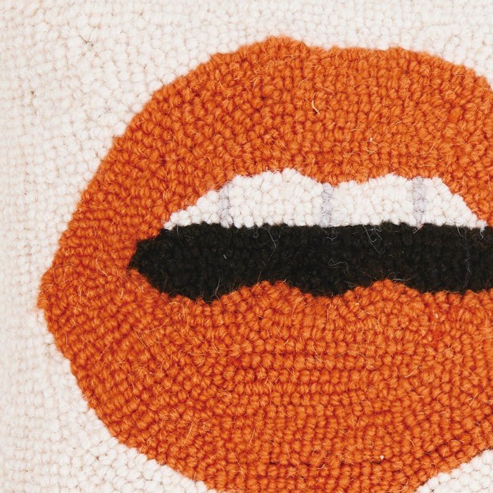 Free Speech Hooked Wool Throw Pillow, close-up detail