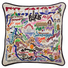 French Elegance hand-embroidered throw pillow showcasing iconic landmarks