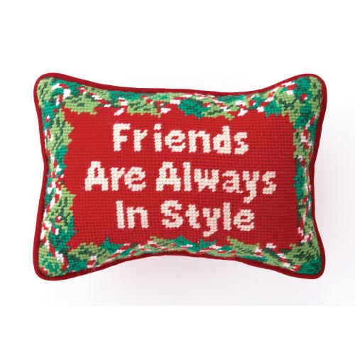 Friends Wool Needlepoint Christmas Throw Pillow, 6x9 inch, front view
