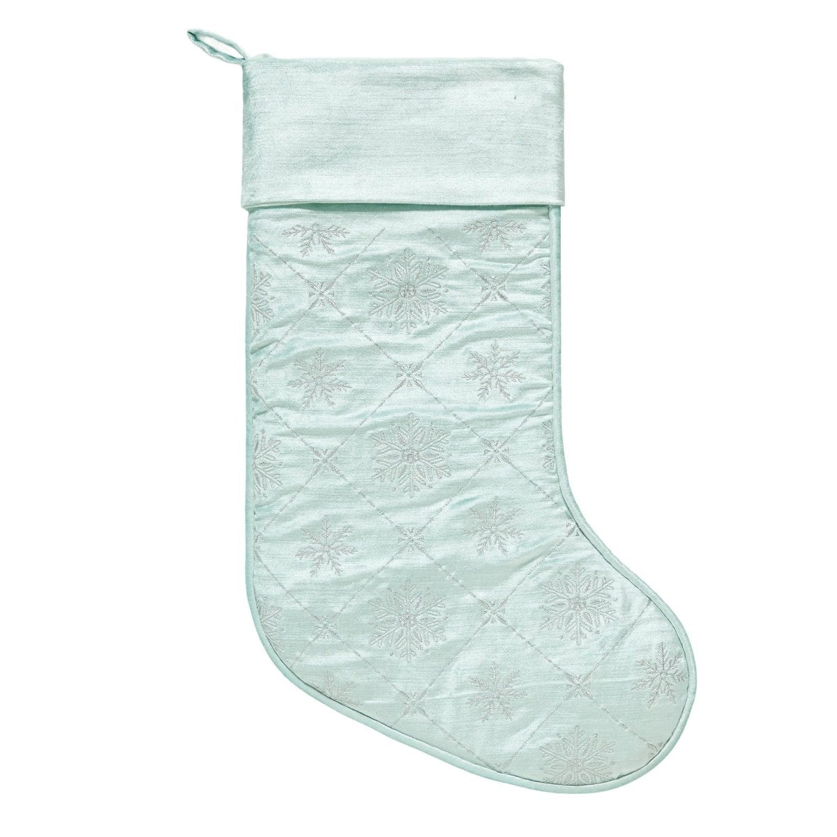 Frosty Blue Snowflake Embroidered Christmas Stocking, 12x20 inch, front view