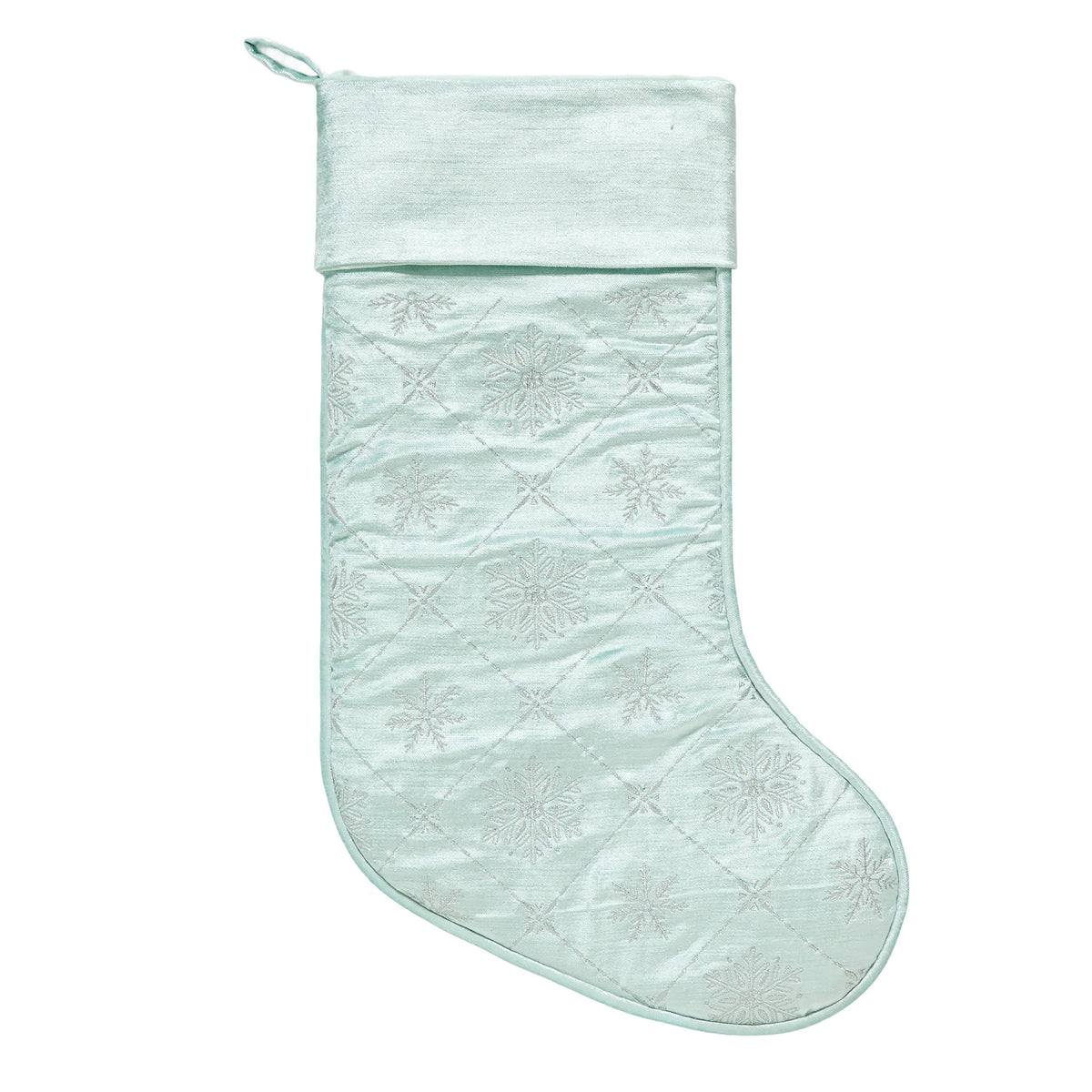 Frosty Blue Snowflake Embroidered Christmas Stocking, 12x20 inch, front view