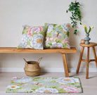 Garden Party Hooked Wool Throw Pillow shown alongside other designs in the same collection, 18x18 inch