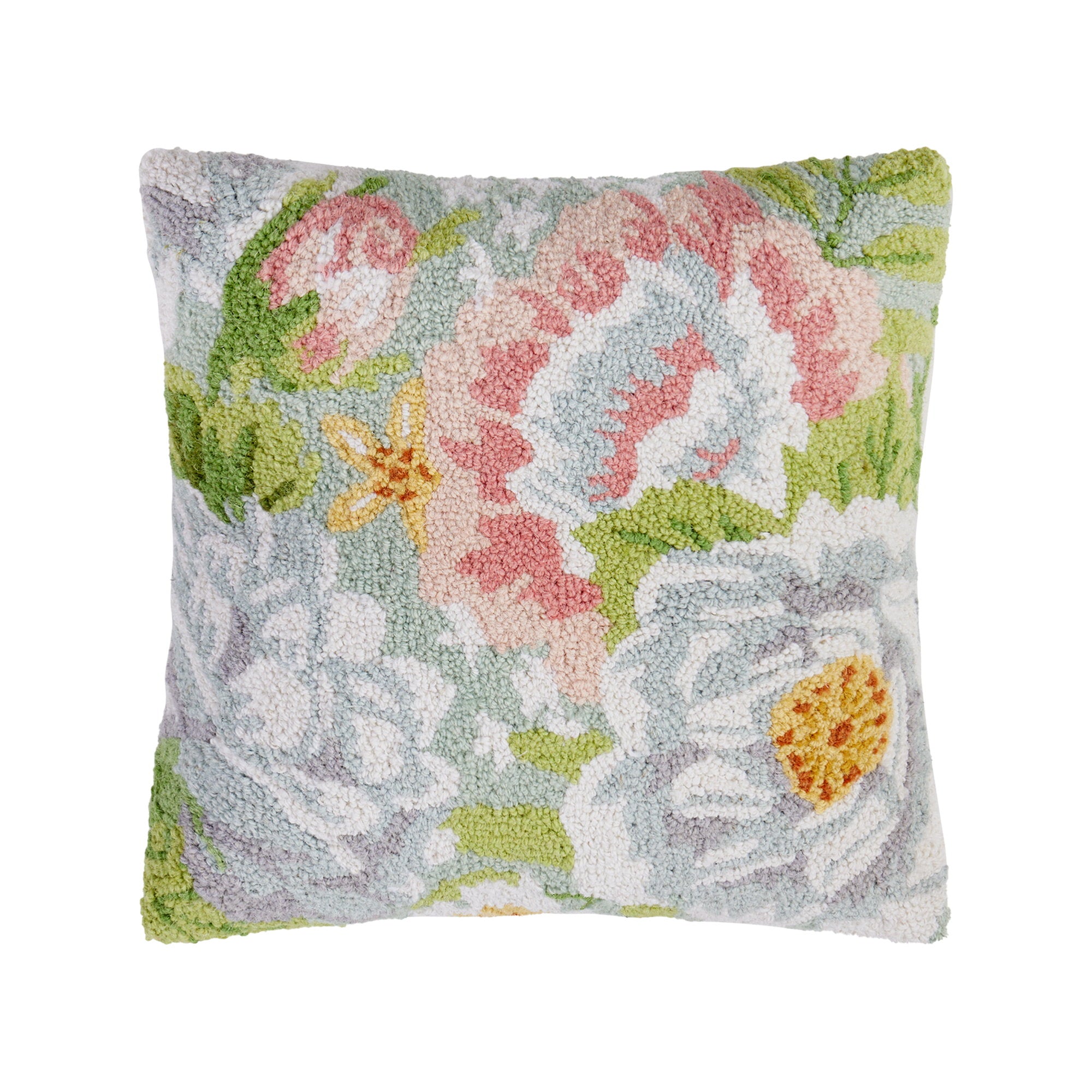 Garden Party Hooked Wool Throw Pillow, 18x18 inch, front view