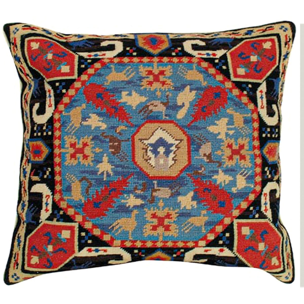 Geometric Caucasian needlepoint throw pillow with artisan decorative design