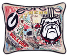 Georgia Bulldogs hand-embroidered throw pillow featuring school colors and mascot imagery