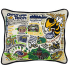 Georgia Tech Yellow Jackets hand-embroidered throw pillow featuring school colors and mascot imagery