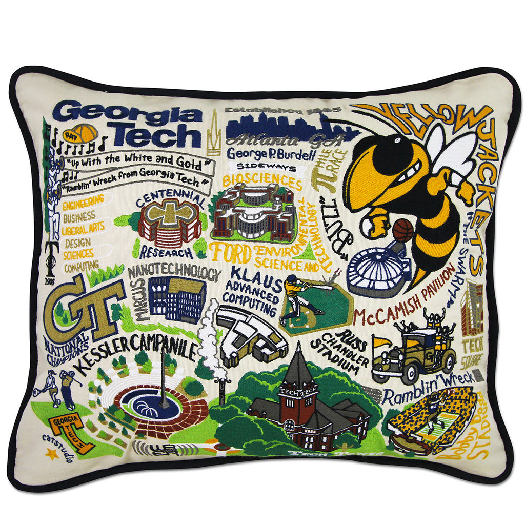 Georgia Institute of Technology Yellow Jackets embroidered pillow with school logo.