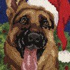 German Shepherd with Wreath Hooked Wool Christmas Throw Pillow, close-up detail